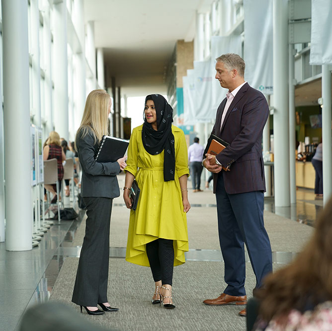colleagues meeting in the lobby