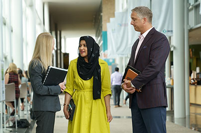colleagues meeting in the lobby