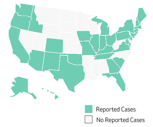 US map of reported cases