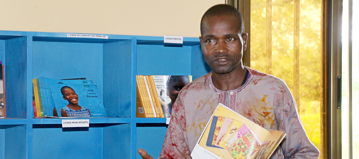 Librarian at new library in Konkourona, Burkina Faso