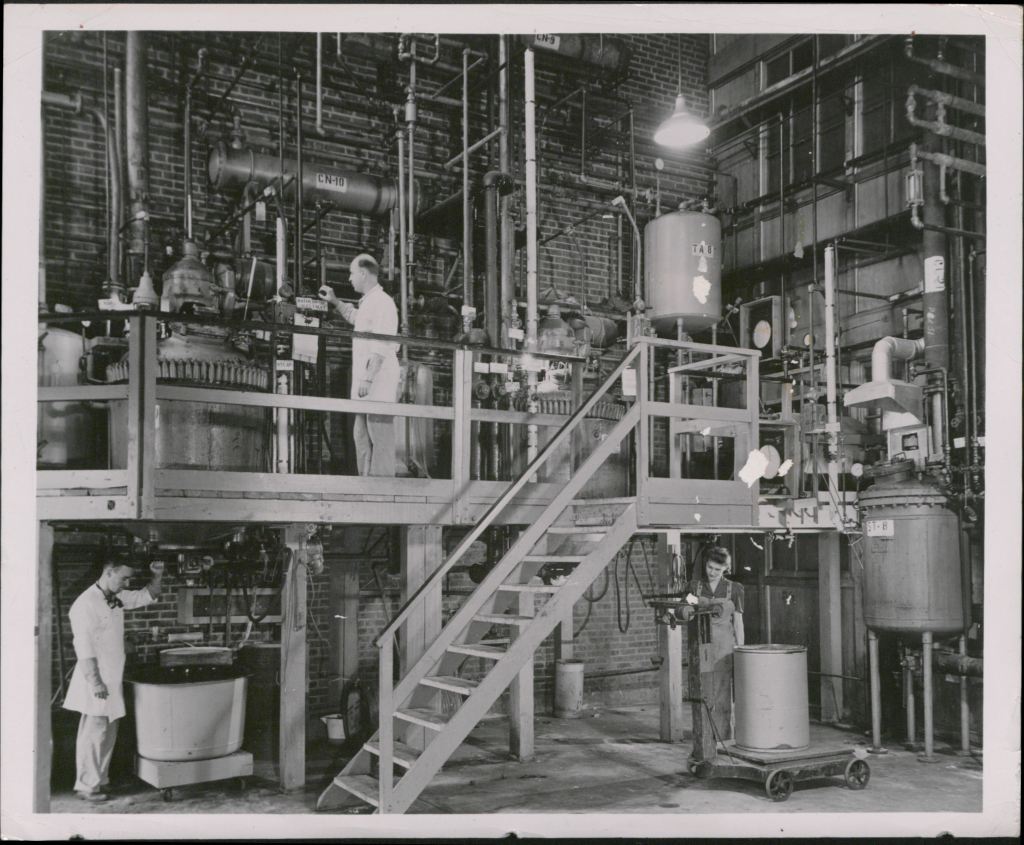 Historic photo of vitamin production at Merck's Rahway, NJ site