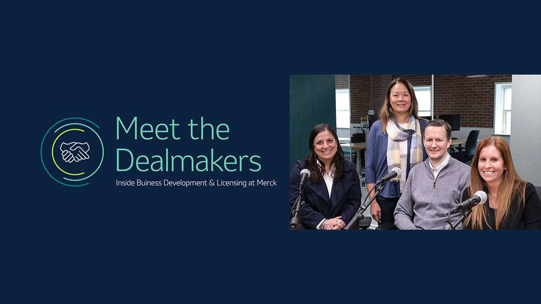 four people behind the mic on the right stating meet the dealmakers on the left