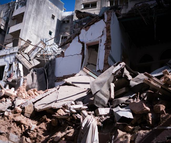 Broken buildings that are destroyed from Beirut's port explosion August 4th 2020