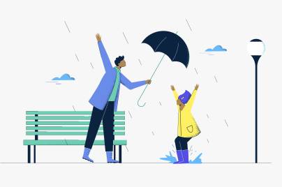 Illustration of a parent holding an umbrella over a child.