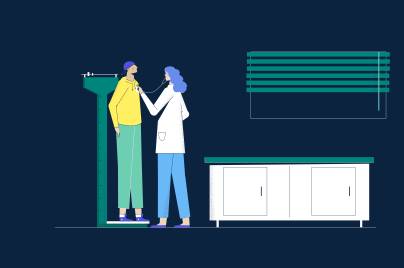 Illustration of patient on scale at doctor's office