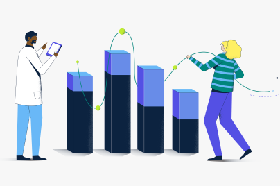 illustration of people building bar graph