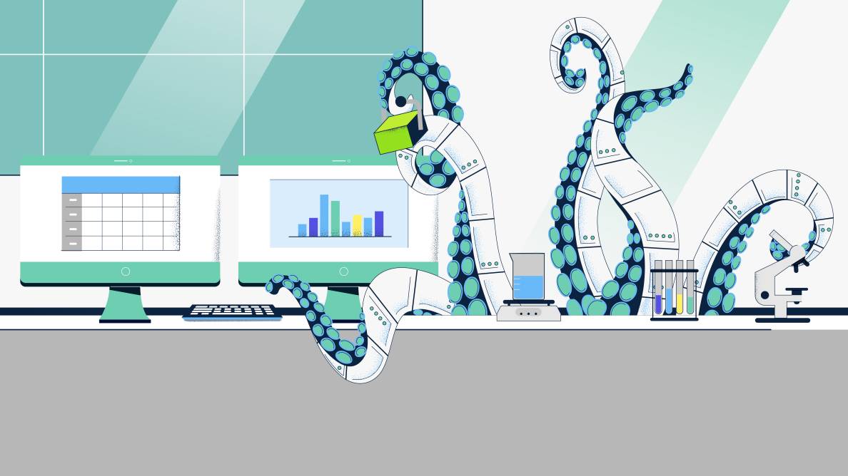 illustration of octopus multitasking