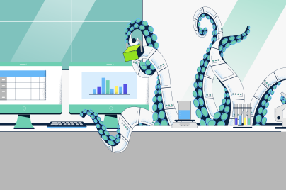 illustration of octopus multitasking