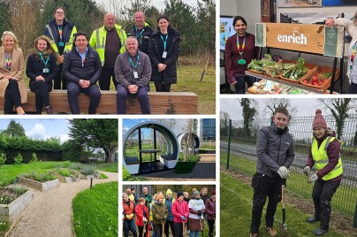 collage of photos showing employees working outside