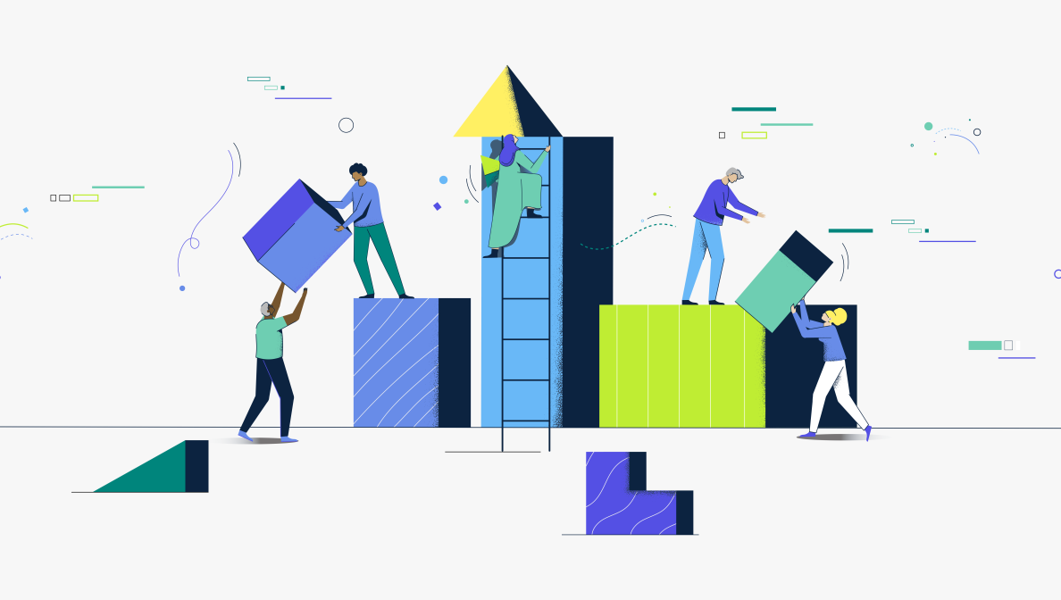illustration of people and building blocks