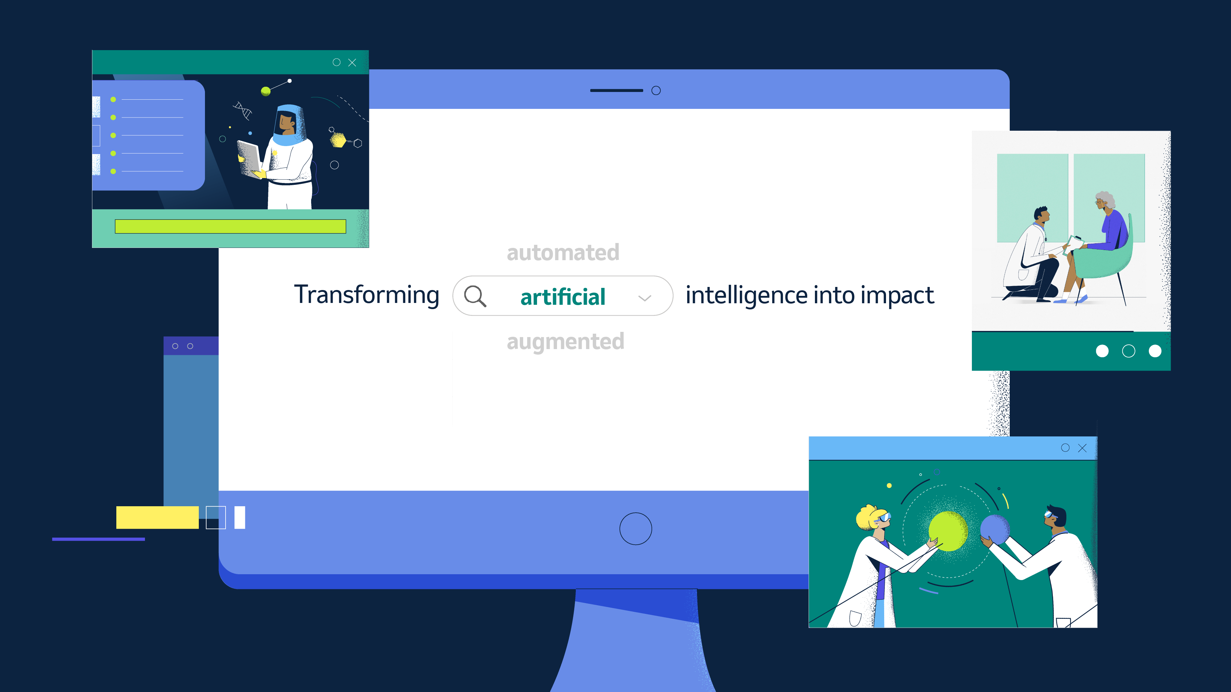 Computer showing the text: "transforming artificial intelligence into impact"