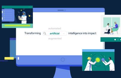 Computer showing the text: "transforming artificial intelligence into impact"