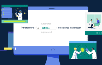 Computer showing the text: "transforming artificial intelligence into impact"