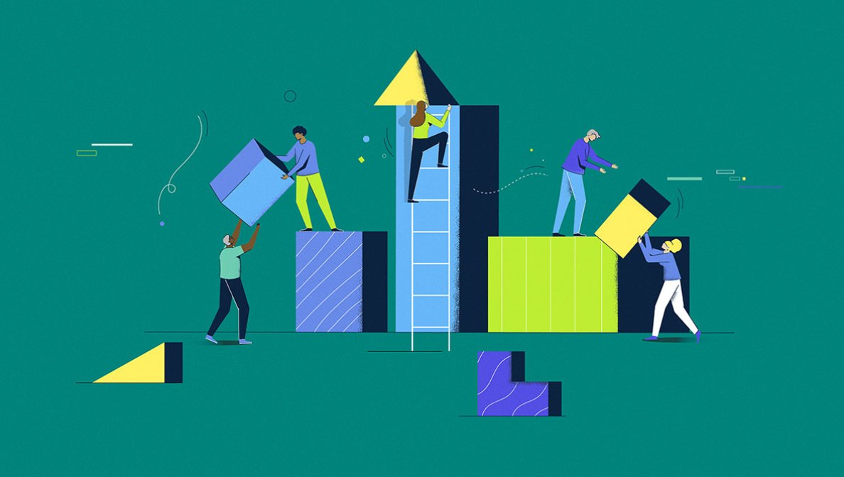 people building with blocks illustartion